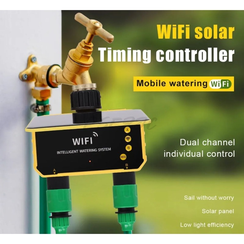 WiFi 태양광 워터 밸브 관개 컨트롤러 이중 출구 관 - Timer Dual Outlet 리뷰 및 가격